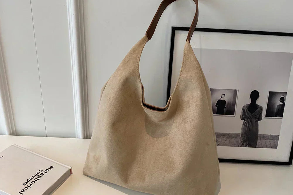 Beige suede tote bag