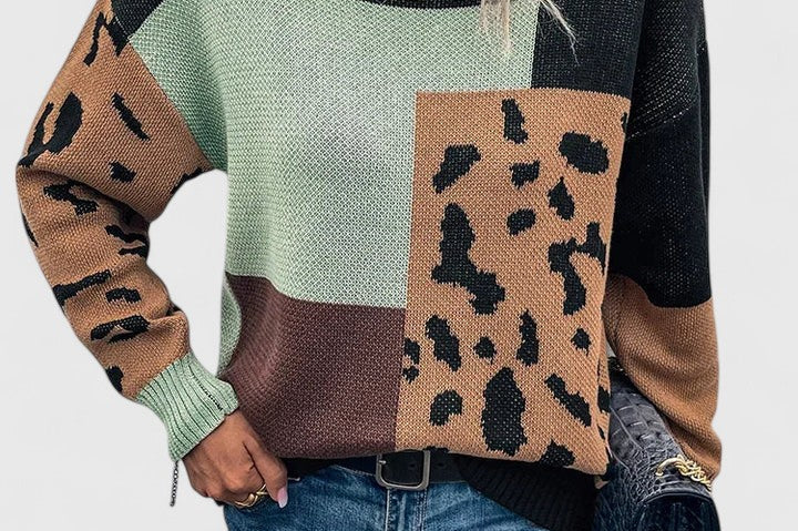 Women's Leopard-Print Knit Sweater | Bold Cozy Pullover