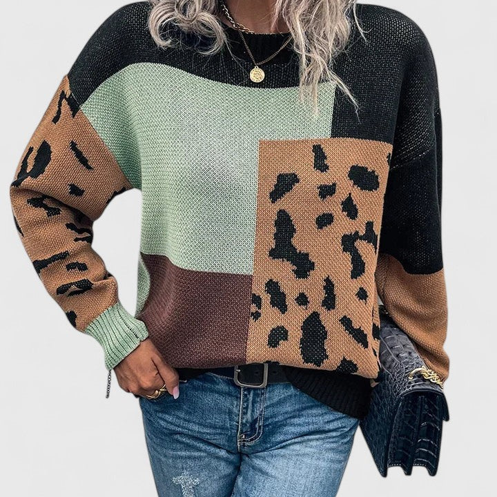 Women's Leopard-Print Knit Sweater | Bold Cozy Pullover
