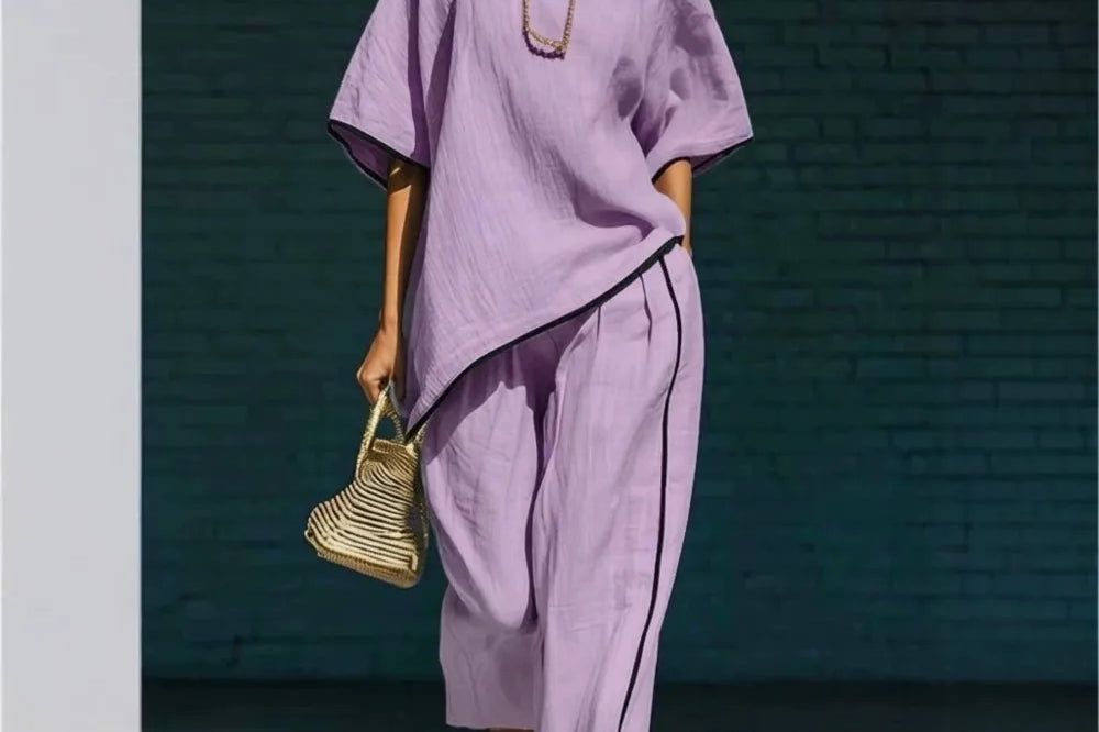 Women's Relaxed Co-Ord Set with Top and Wide-Leg Pants