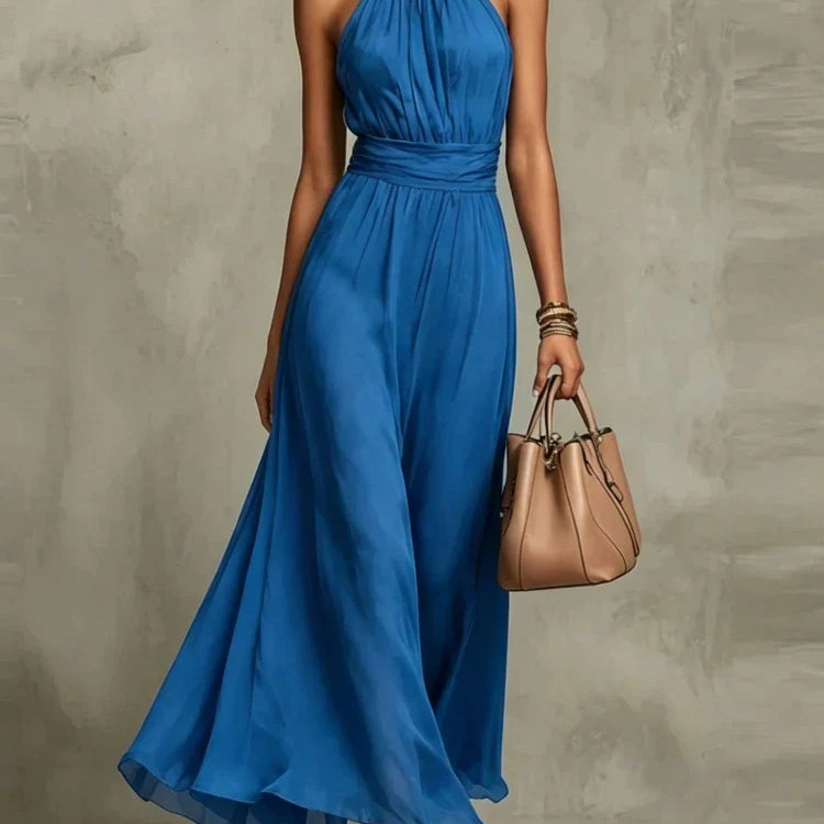 Women's Halter Chiffon Maxi Dress | Flowing Wedding Guest Dress