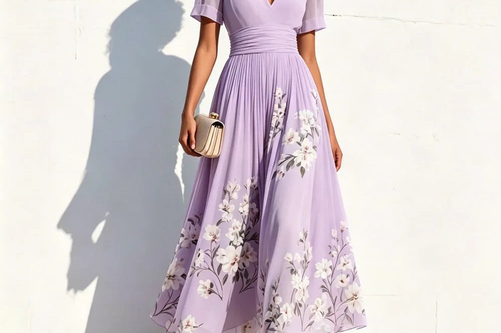 Paula - Women's Floral A-Line Midi Dress with Fitted Bodice