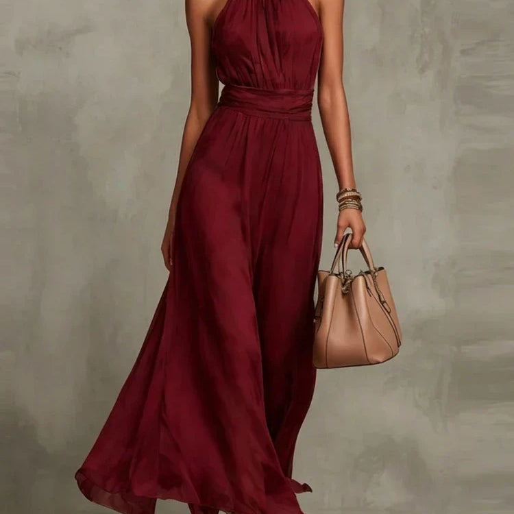 Women's Halter Chiffon Maxi Dress | Flowing Wedding Guest Dress