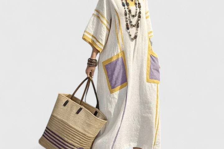 Women's Bohemian Printed Midi Dress | Relaxed Flowing V-Neck Dress