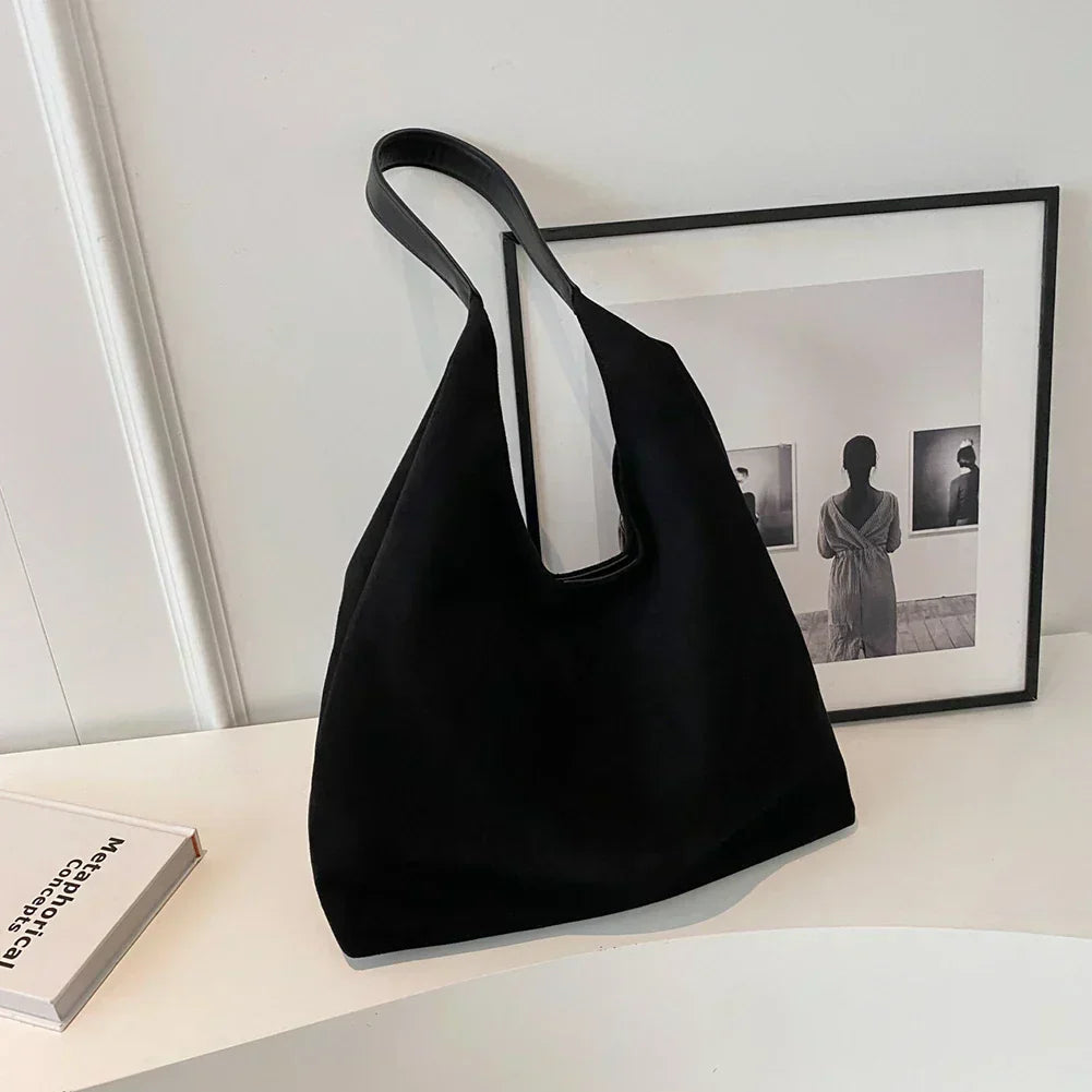 Black suede tote bag