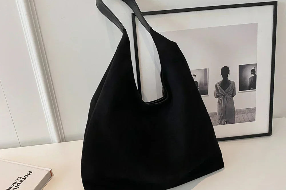 Black suede tote bag