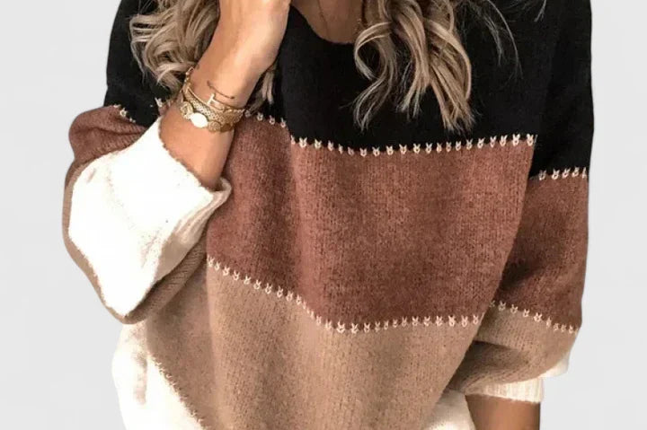 Women's Striped Knit Sweater | Cozy Crew-Neck Pullover