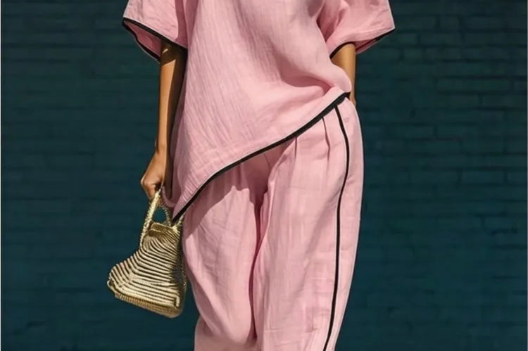 Women's Relaxed Co-Ord Set with Top and Wide-Leg Pants