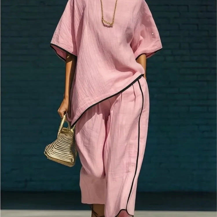 Women's Relaxed Co-Ord Set with Top and Wide-Leg Pants