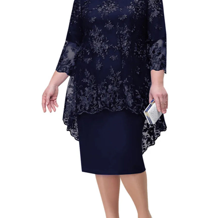 Women's Lace Cocktail Midi Dress | Defined-Waist Party Dress