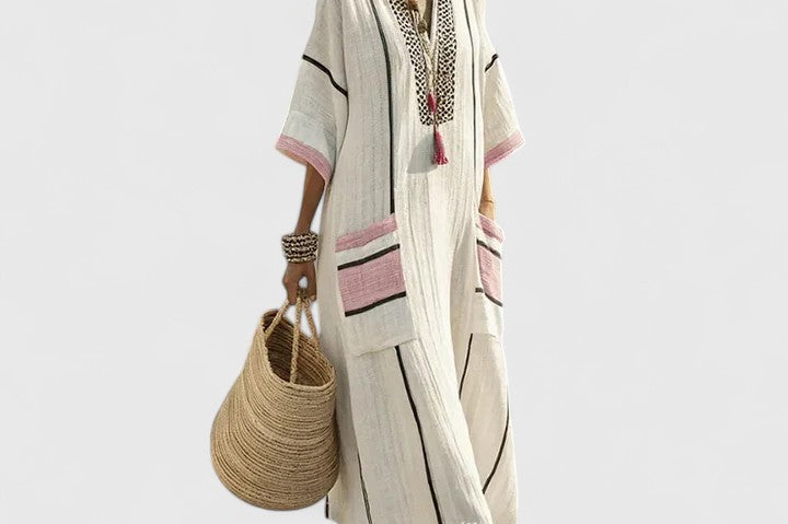 Women's Bohemian Printed Midi Dress | Relaxed Flowing V-Neck Dress