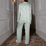 Women's Satin Striped Pajama Lounge Set - Flat Lay