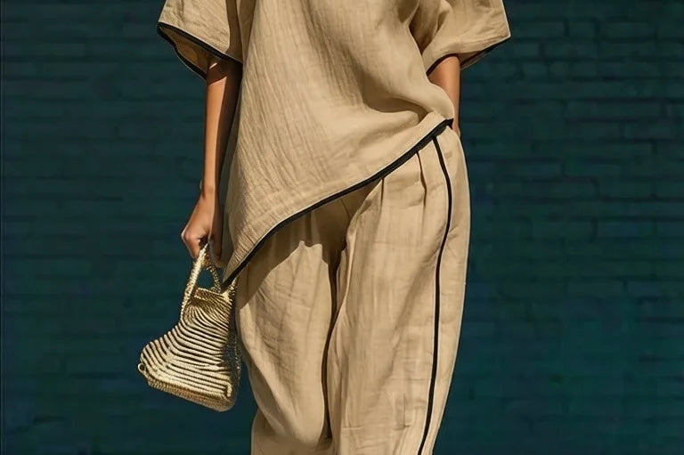 Women's Relaxed Co-Ord Set with Top and Wide-Leg Pants