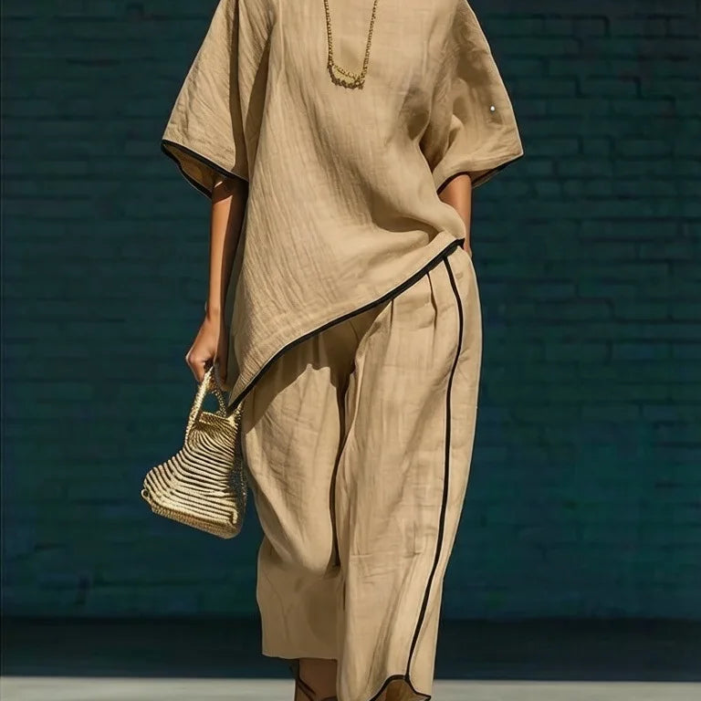 Women's Relaxed Co-Ord Set with Top and Wide-Leg Pants
