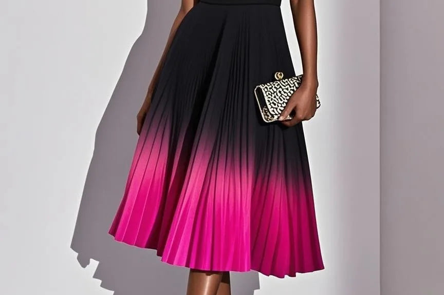 Women's Ombre Pleated Midi Dress | Flowing Sleeveless Party Dress