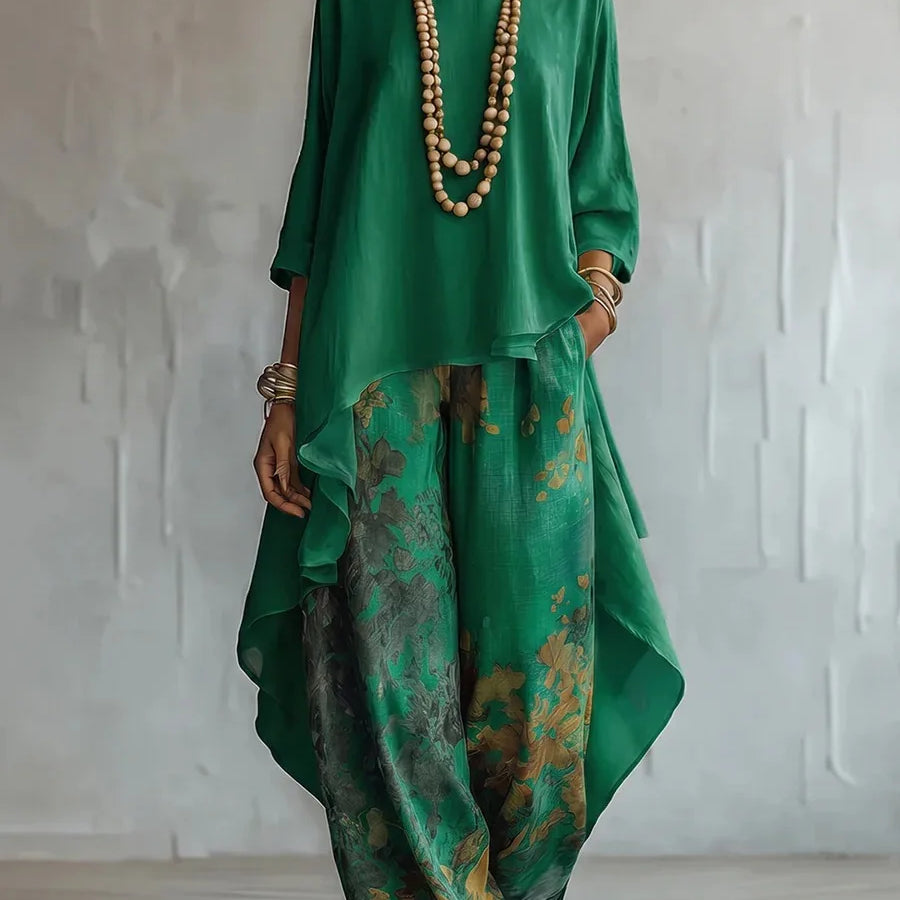 Harper | Women's Floral Print Asymmetrical Boho Wide Leg Pant Set