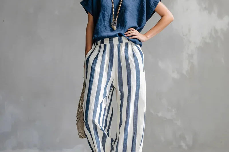 Women's Striped Knit Two-Piece Set | Casual Crew-Neck Lounge Set