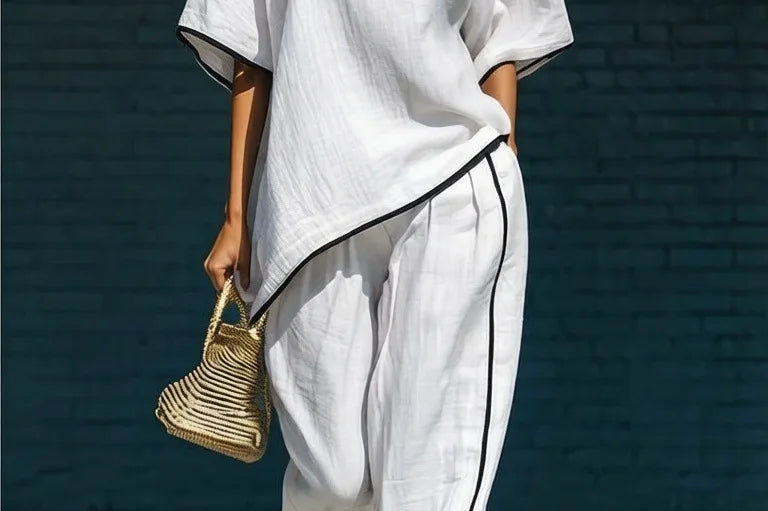 Women's Relaxed Co-Ord Set with Top and Wide-Leg Pants