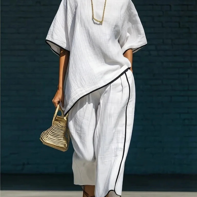 Women's Relaxed Co-Ord Set with Top and Wide-Leg Pants
