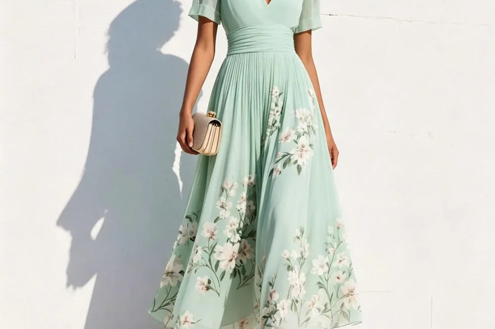 Paula - Women's Floral A-Line Midi Dress with Fitted Bodice
