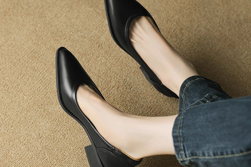 Women's Pointed Toe Block Heel Pumps | Slip On Mid Heel Shoes