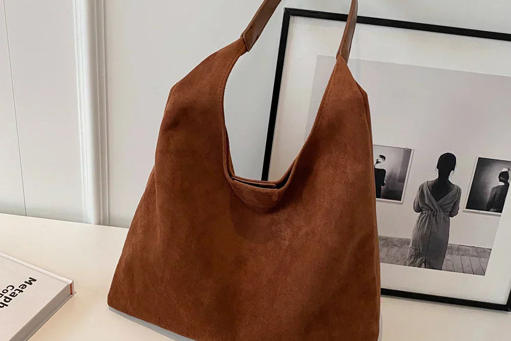 Brown suede tote bag