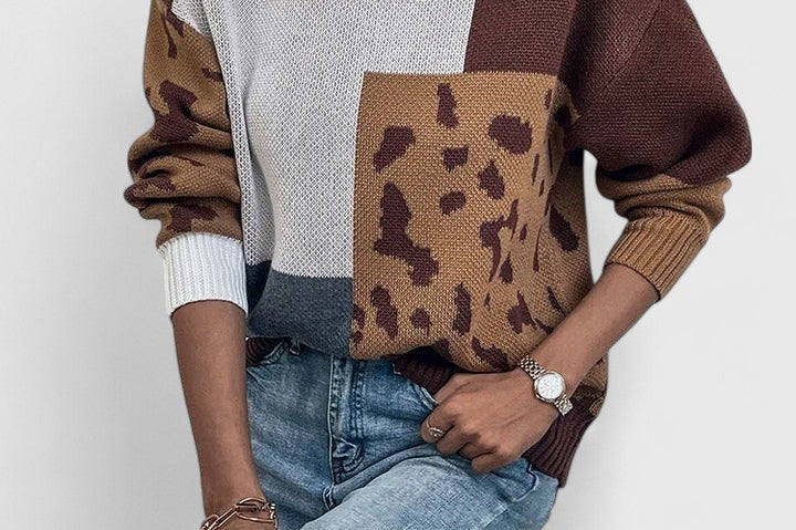 Women's Leopard-Print Knit Sweater | Bold Cozy Pullover