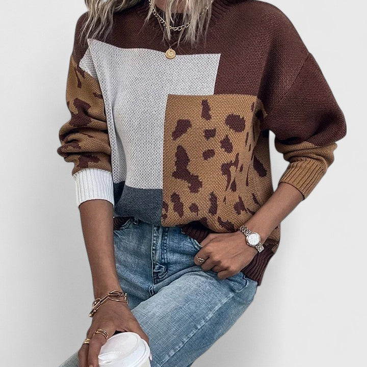 Women's Leopard-Print Knit Sweater | Bold Cozy Pullover