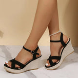 Sandals | Open-Toe Wedge Heel with Cross Strap Design | Stylish and Comfortable 4