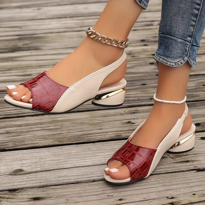 Sandals | Textured Strap Block Heel Slingback | Stylish Comfortable Summer Footwear 5