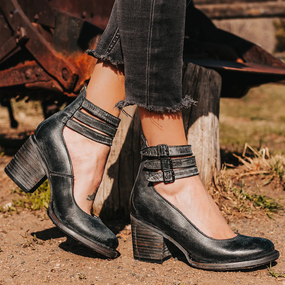 Sandals | Triple Ankle Strap Closed Toe Block Heel | Stylish Comfortable Footwear 1