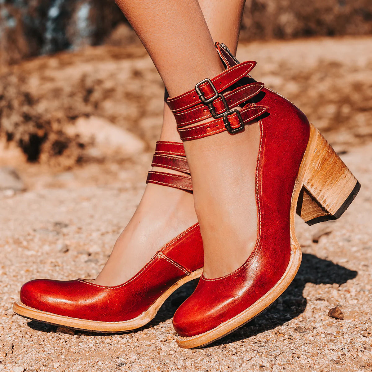 Sandals | Triple Ankle Strap Closed Toe Block Heel | Stylish Comfortable Footwear 2