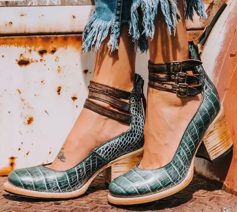 Sandals | Triple Ankle Strap Closed Toe Block Heel | Stylish Comfortable Footwear 6