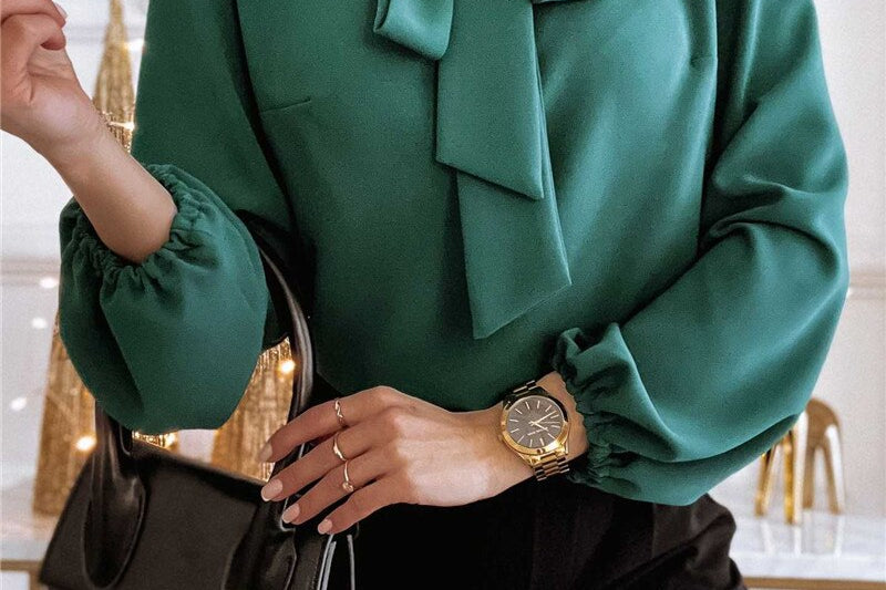 Women's Bow-Neck Long Sleeve Blouse | Elegant Puff-Sleeve Feminine Blouse