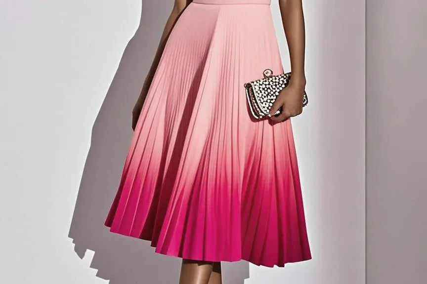 Women's Ombre Pleated Midi Dress | Flowing Sleeveless Party Dress