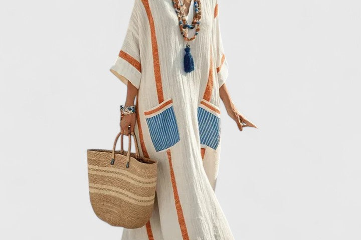 Women's Bohemian Printed Midi Dress | Relaxed Flowing V-Neck Dress