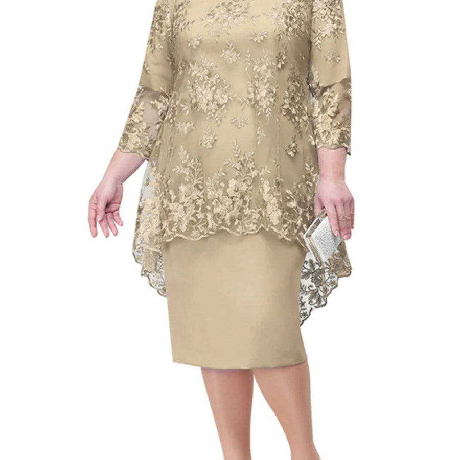 Women's Lace Cocktail Midi Dress | Defined-Waist Party Dress