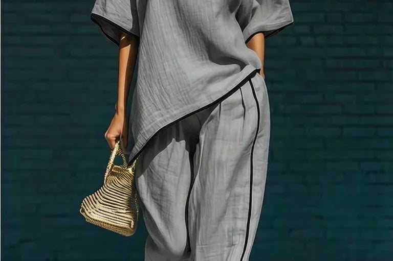 Women's Relaxed Co-Ord Set with Top and Wide-Leg Pants