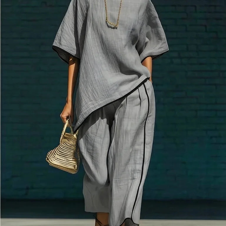 Women's Relaxed Co-Ord Set with Top and Wide-Leg Pants