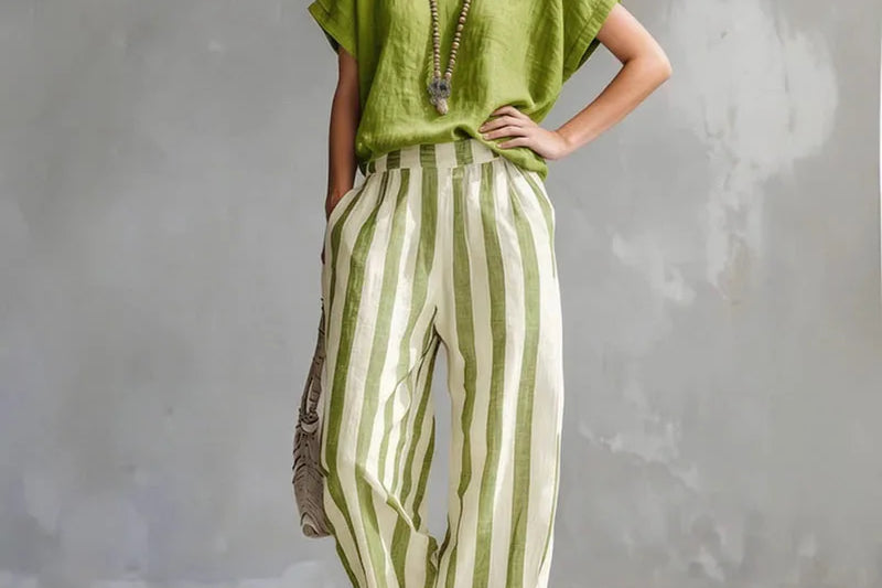 Women's Striped Knit Two-Piece Set | Casual Crew-Neck Lounge Set