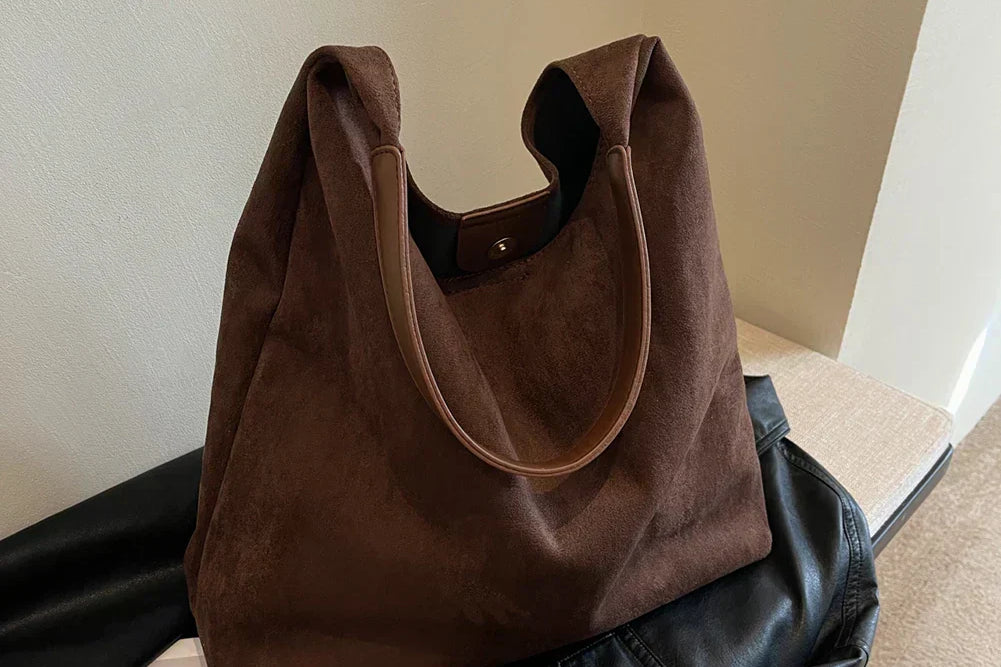 Coffee suede tote bag