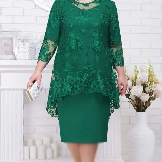 Women's Lace Cocktail Midi Dress | Defined-Waist Party Dress