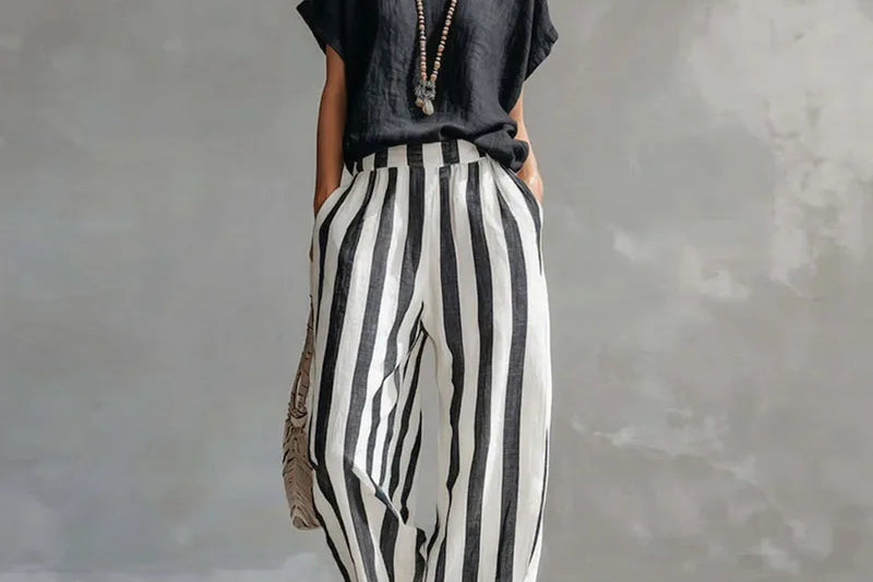 Women's Striped Knit Two-Piece Set | Casual Crew-Neck Lounge Set
