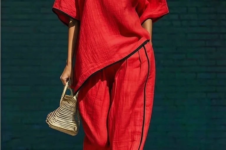 Women's Relaxed Co-Ord Set with Top and Wide-Leg Pants