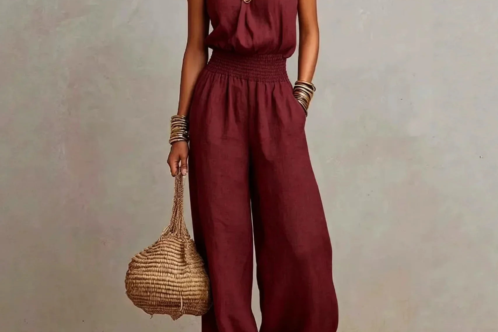 Women's Halter Wide-Leg Jumpsuit | Elegant Smocked-Waist One-Piece