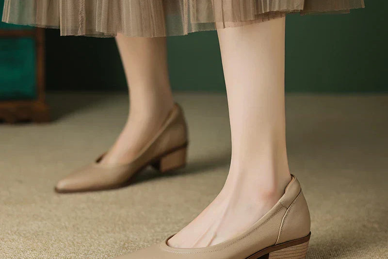 Women's Pointed Toe Block Heel Pumps | Slip On Mid Heel Shoes