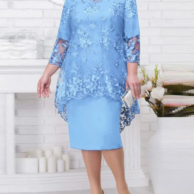 Women's Lace Cocktail Midi Dress | Defined-Waist Party Dress
