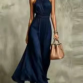 Women's Halter Chiffon Maxi Dress | Flowing Wedding Guest Dress
