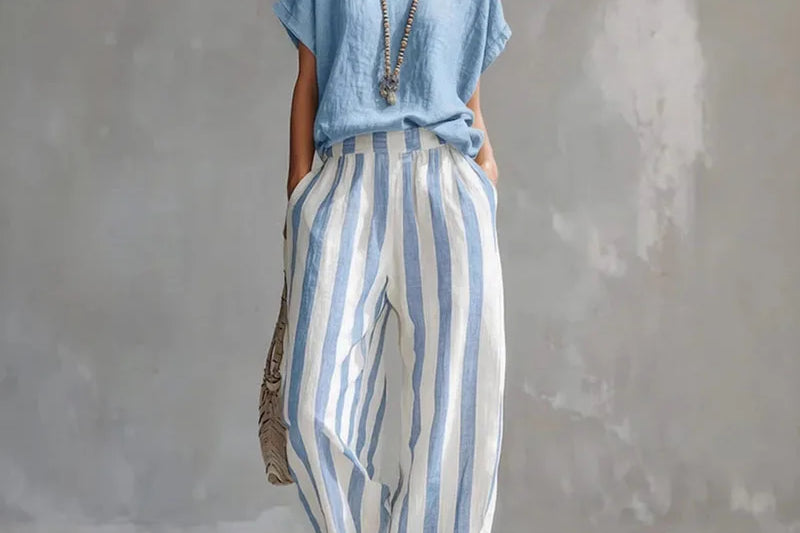 Women's Striped Knit Two-Piece Set | Casual Crew-Neck Lounge Set
