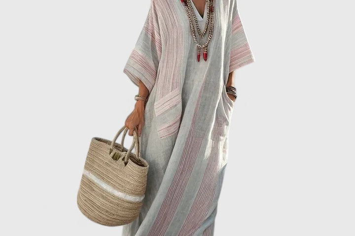 Women's Bohemian Printed Midi Dress | Relaxed Flowing V-Neck Dress